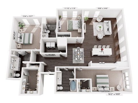 A floor plan of a two-bedroom apartment with dimensions.